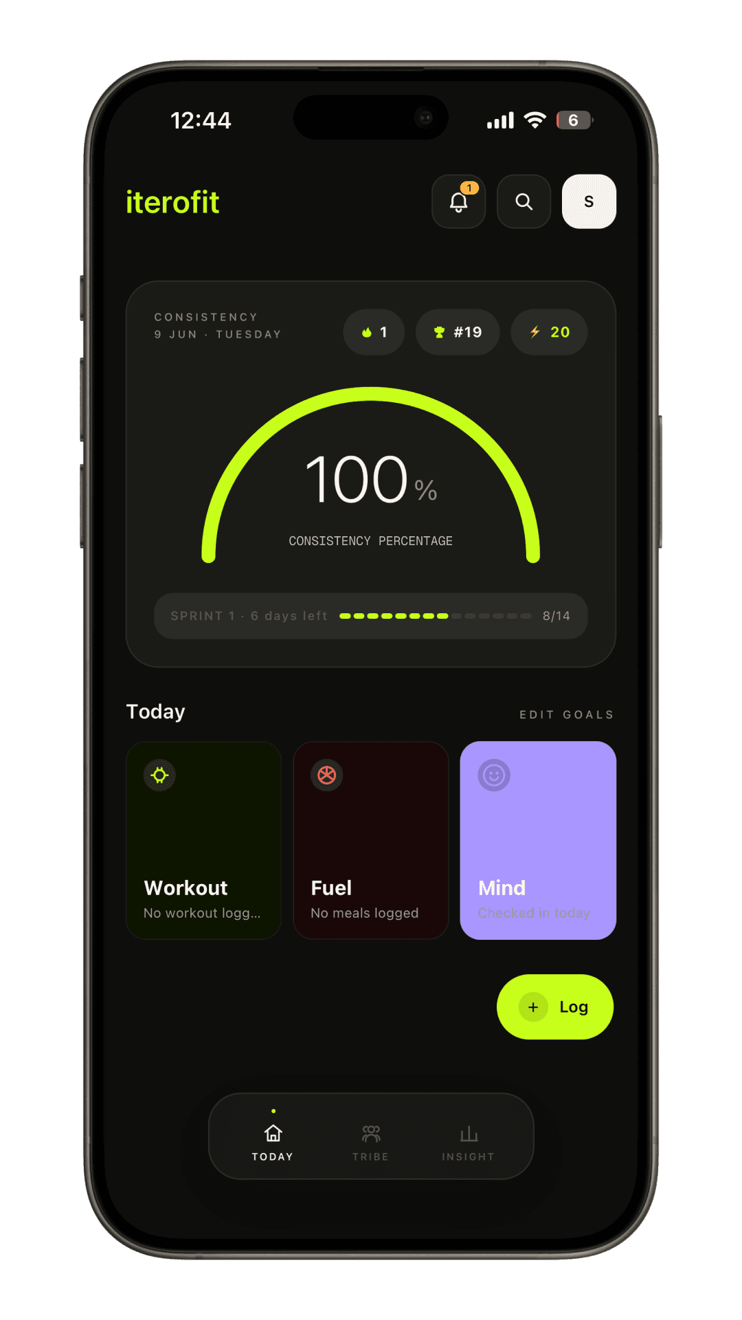 Iterofit workout log screen