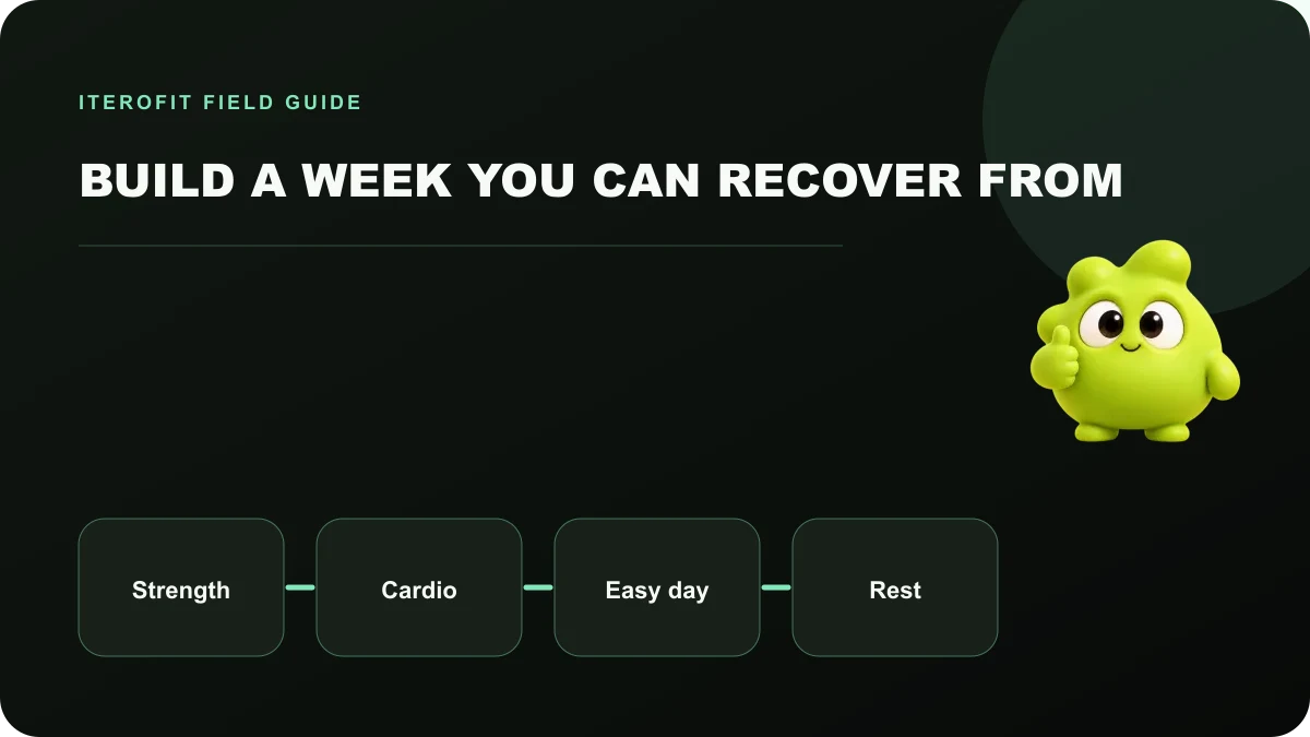 A recoverable week combining strength, cardio, easy movement, and rest.